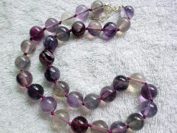 12mm natural rainbow fluorite beads necklace