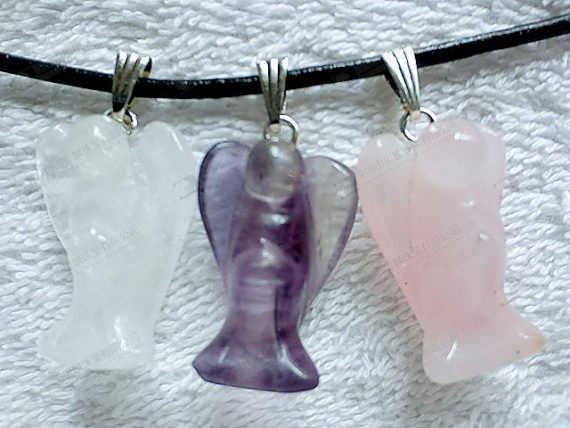 Semi precious stone angel carved pendant