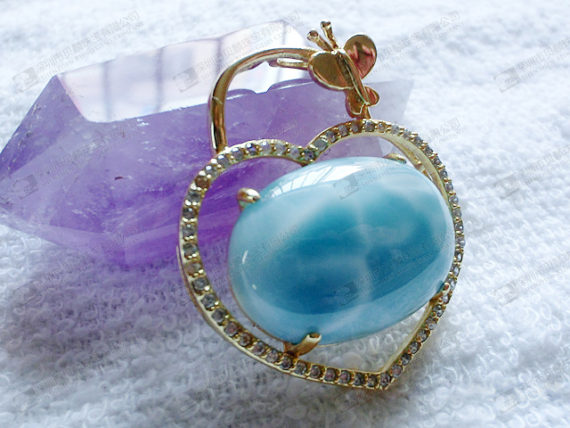 925 sliver natural larimar pendant