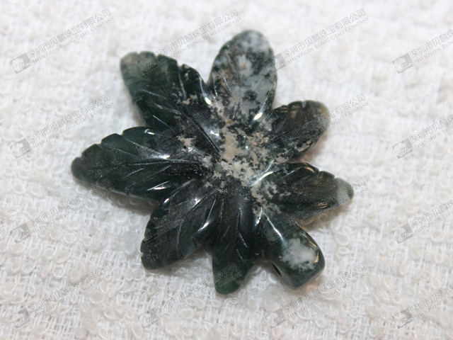 Beautiful moss agate stone leaf,gemstone carved leaf 水草瑪瑙樹葉