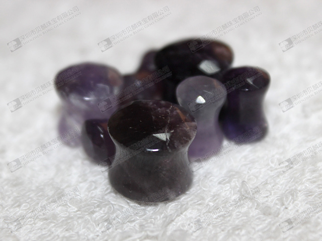 Natural amethyst double flare gemstone ear plugs,ear piercing plugs 紫晶耳塞