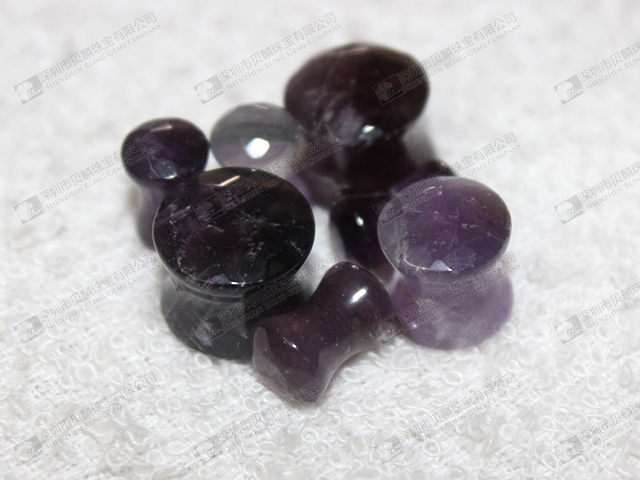 Natural amethyst double flare gemstone ear plugs,ear piercing plugs 紫晶耳塞