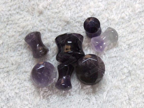 Natural amethyst double flare gemstone ear plugs,ear piercing plugs 紫晶耳塞
