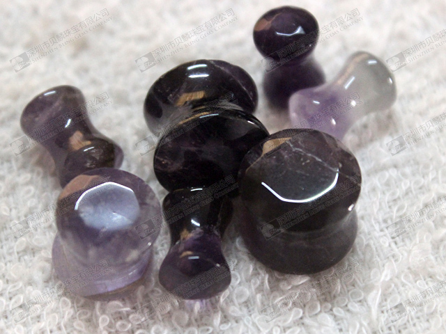 Natural amethyst double flare gemstone ear plugs,ear piercing plugs 紫晶耳塞