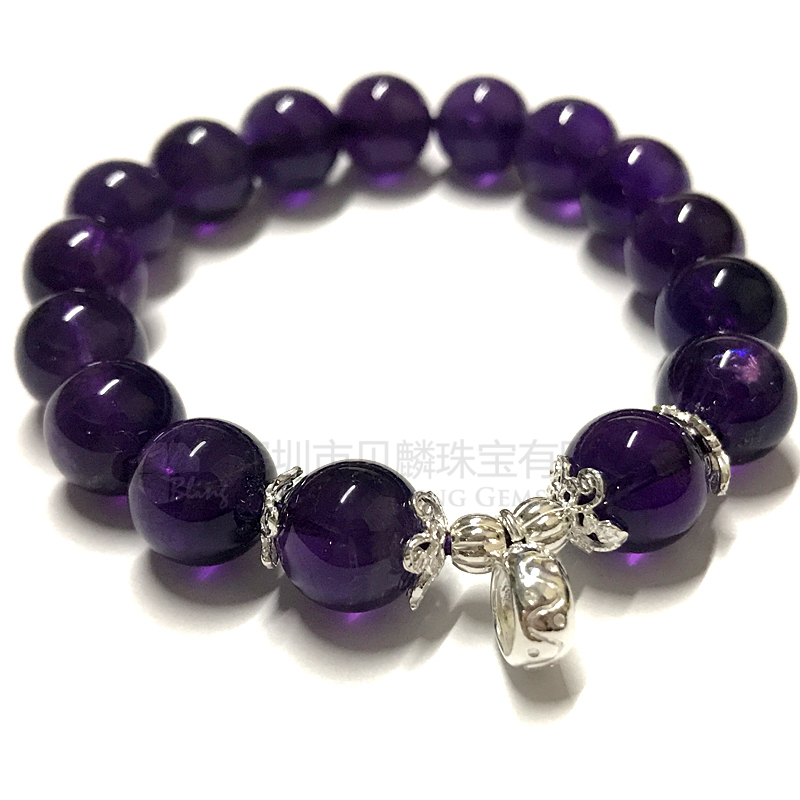 10mm amethyst with 925 silver bead bracelet