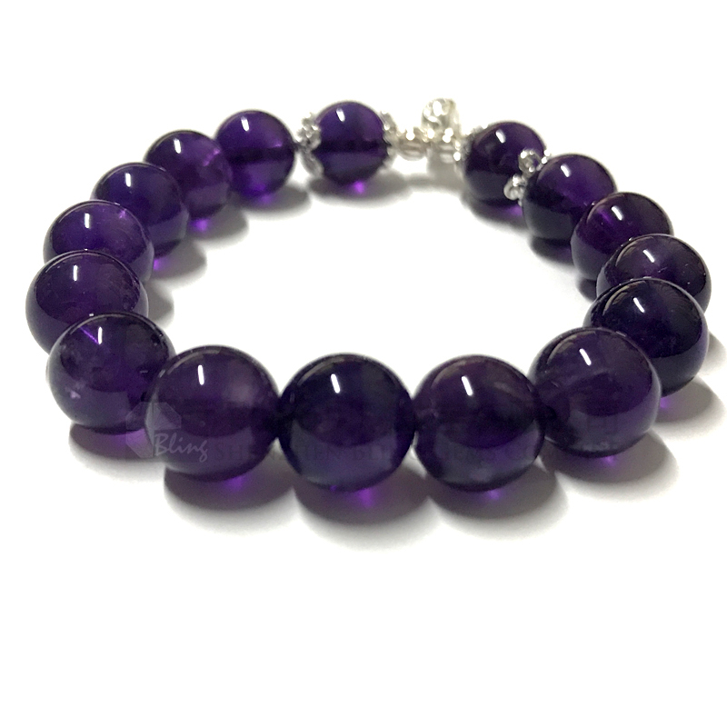 10mm amethyst with 925 silver bead bracelet