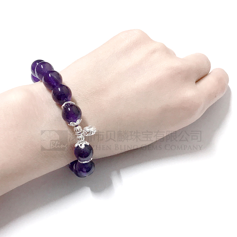 10mm amethyst with 925 silver bead bracelet