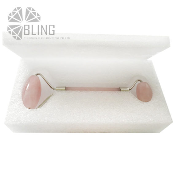 Natural rose quartz double head massage tool,stone massage roller