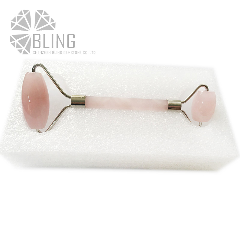 Natural rose quartz double head massage tool,stone massage roller