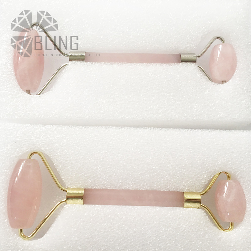 Natural rose quartz double head massage tool,stone massage roller