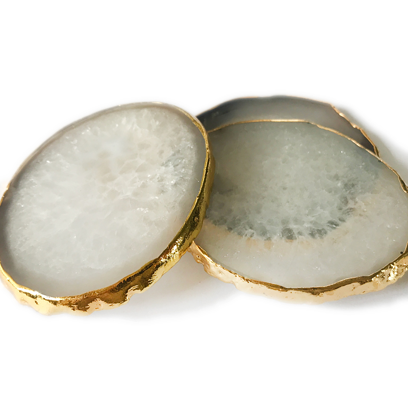 Authentic agate coasters gold rim,agate geode coasters