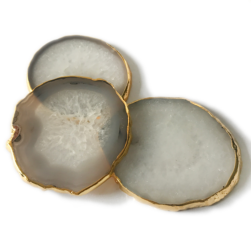 Authentic agate coasters gold rim,agate geode coasters