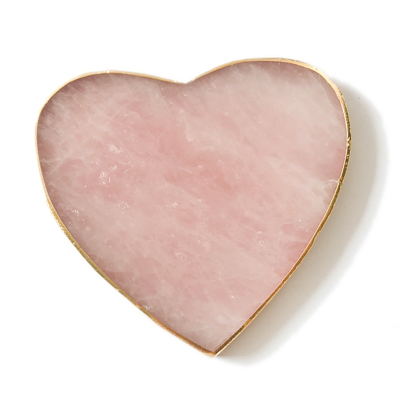 Rose quartz coaster,heart shaped gold rimmed gemstone coasters