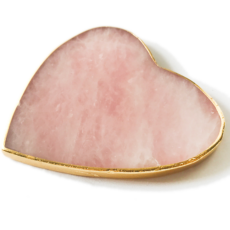 Rose quartz coaster,heart shaped gold rimmed gemstone coasters