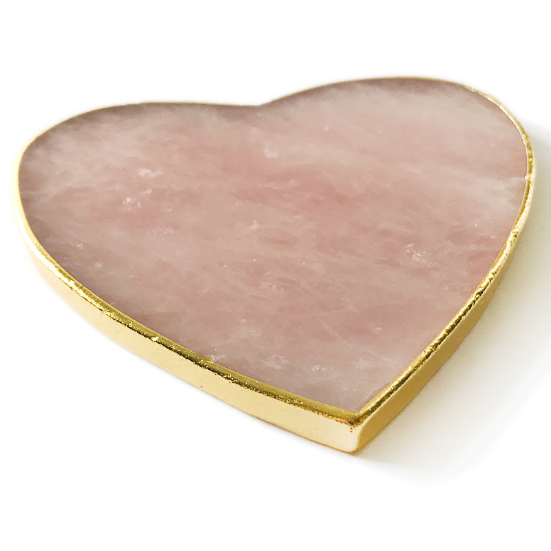 Rose quartz coaster,heart shaped gold rimmed gemstone coasters