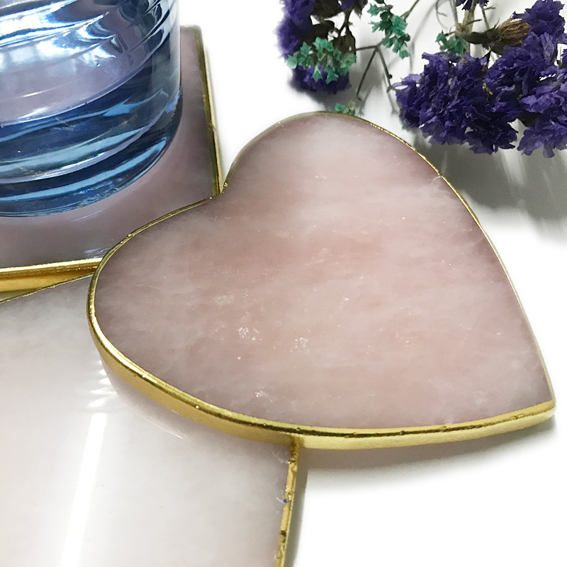 Rose quartz coasters,gold rim drink coasters