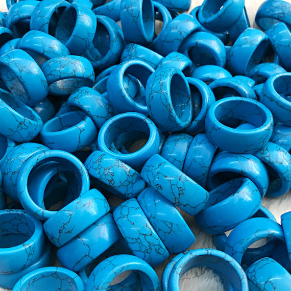 Synthetic blue turquoise wide band rings