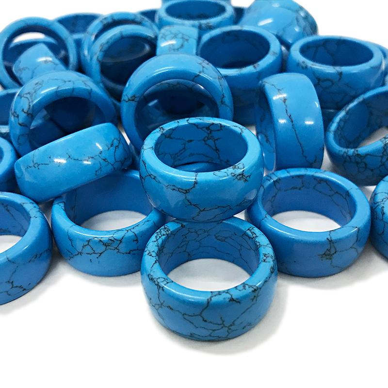 Synthetic blue turquoise wide band rings