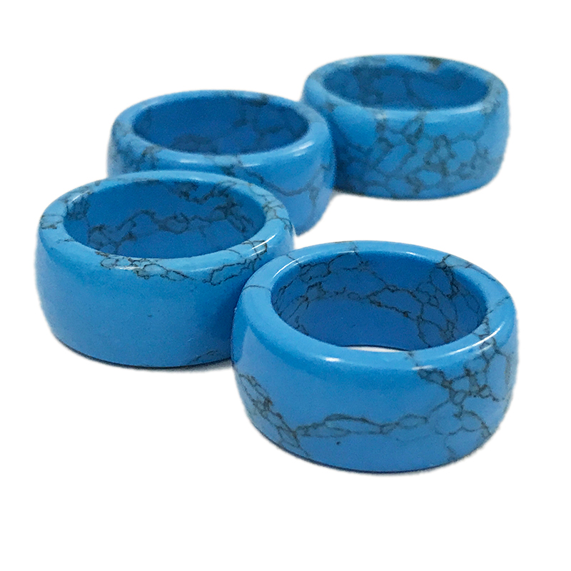 Synthetic blue turquoise wide band rings