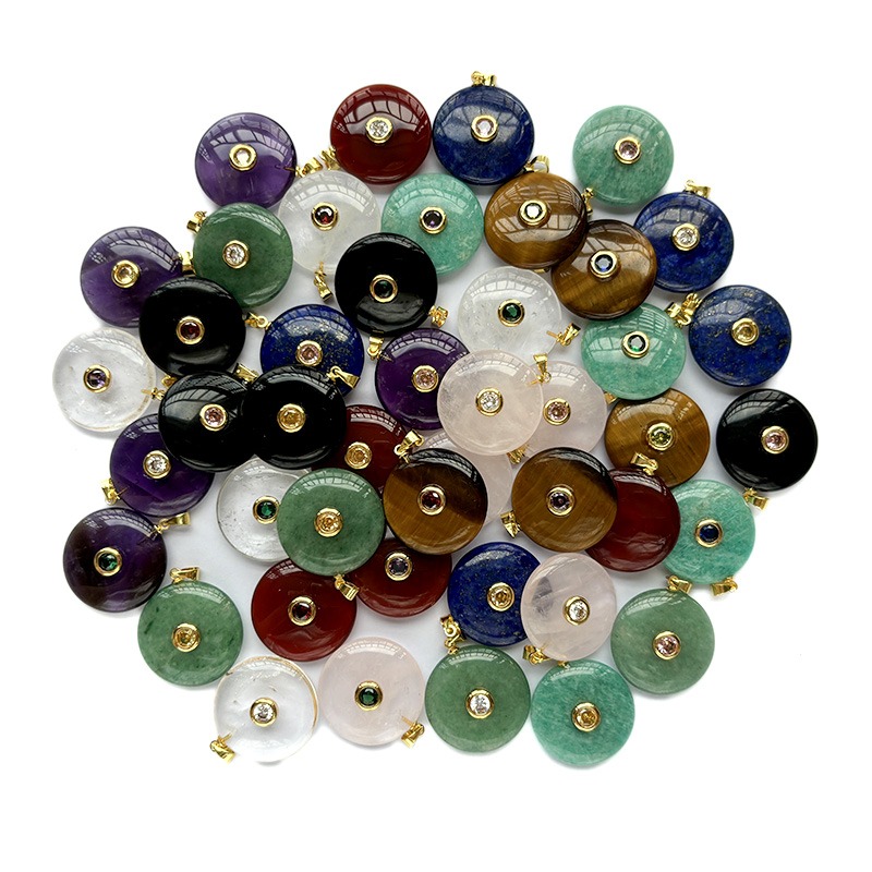 Healing Crystal Round Pendants With CZ Inlayed