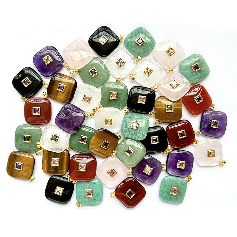 Healing Gemstone Square Pendants with CZ
